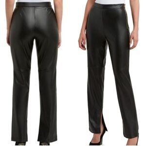 Halston‎ NWT Black Vegan Leather Side Zip Hem Side Slits Classic Pant Size Large